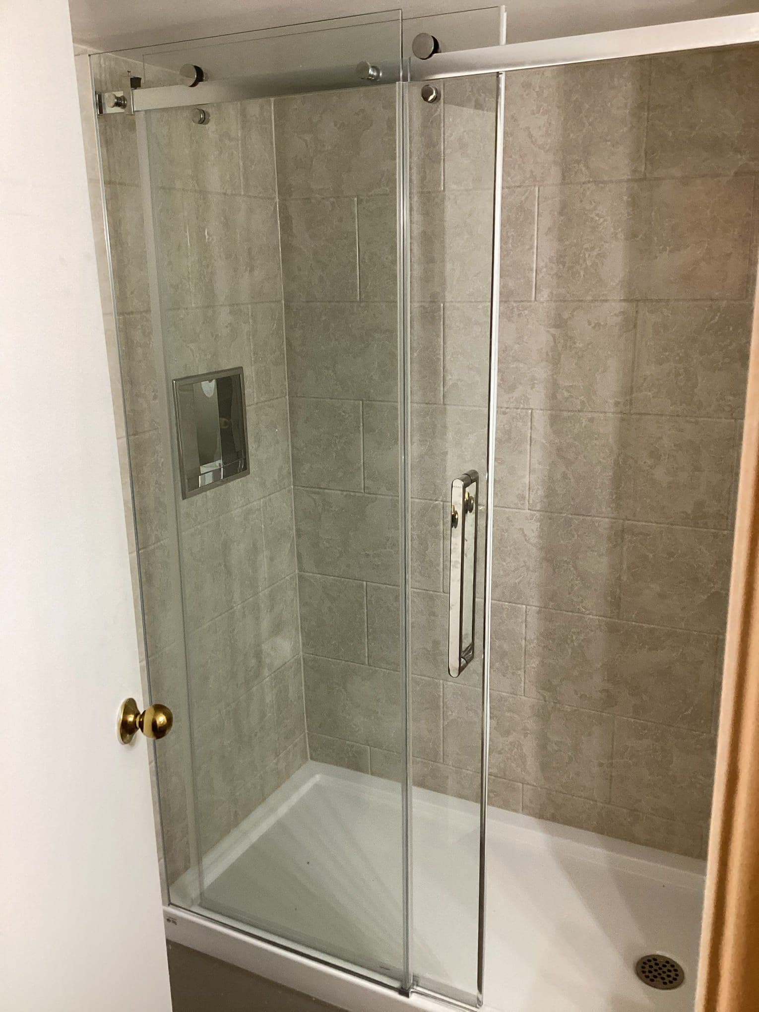 Glass door renovated shower fixture with acrylic wall modern design by Bytown Bath