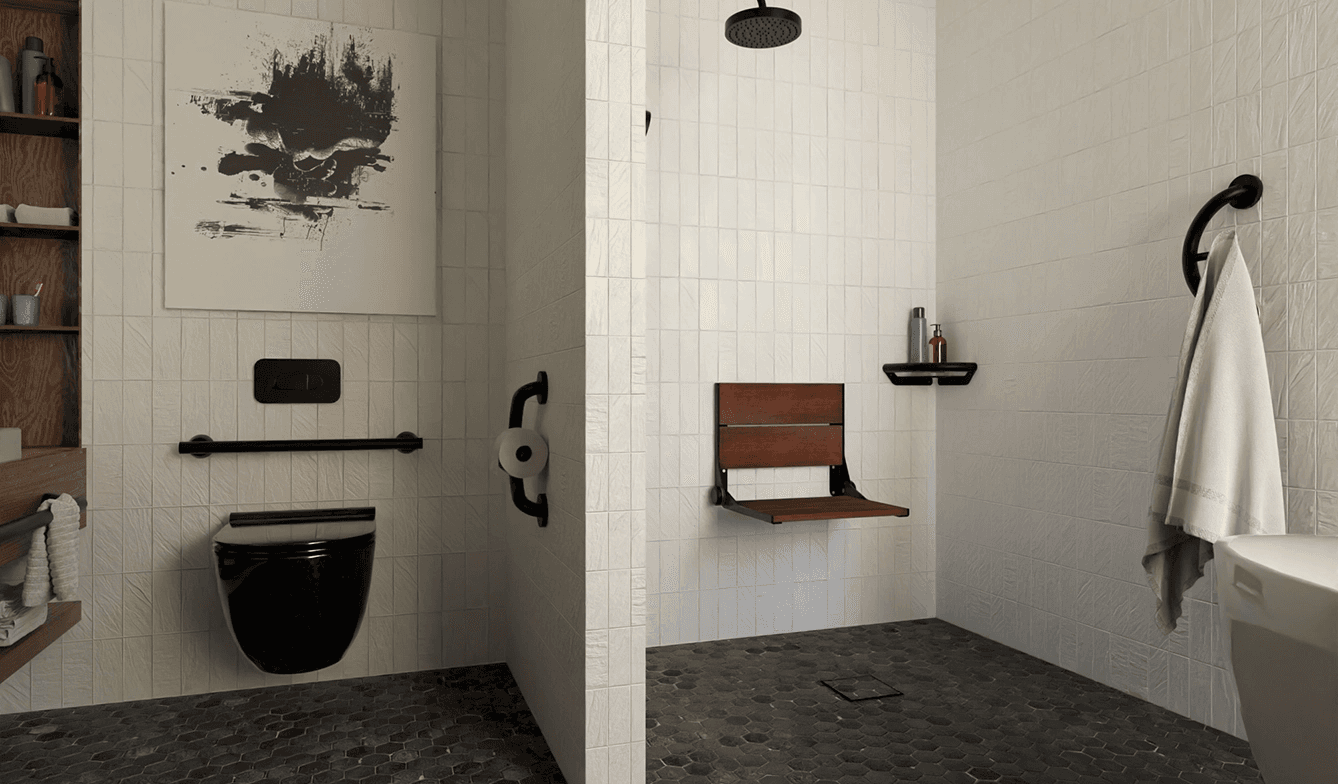 Folding Seat and Grab Bar in a Shower Remodeling